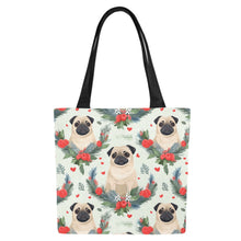 Load image into Gallery viewer, Pug Winter Floral Festivity Large Canvas Tote Bags - Set of 2-Accessories-Accessories, Bags, Christmas, Pug-6