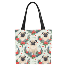 Load image into Gallery viewer, Pug Winter Floral Festivity Large Canvas Tote Bags - Set of 2-Accessories-Accessories, Bags, Christmas, Pug-8