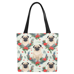 Pug Winter Floral Festivity Large Canvas Tote Bags - Set of 2-Accessories-Accessories, Bags, Christmas, Pug-8