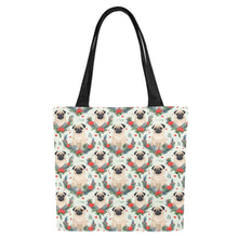 Load image into Gallery viewer, Pug Winter Floral Festivity Large Canvas Tote Bags - Set of 2-Accessories-Accessories, Bags, Christmas, Pug-9