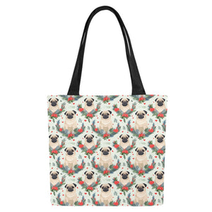 Pug Winter Floral Festivity Large Canvas Tote Bags - Set of 2-Accessories-Accessories, Bags, Christmas, Pug-9
