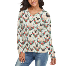 Load image into Gallery viewer, Pug Winter Floral Festivity Women's V-Neck Christmas Sweater-Apparel-Apparel,Christmas,Dog Mom Gifts,Pug,Sweater,Sweatshirt-1