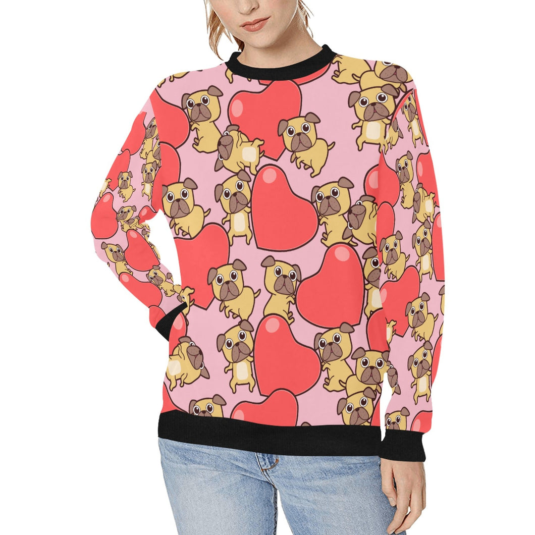 Pug with Big Red Hearts Women's Sweatshirt-Apparel-Apparel, Pug, Sweatshirt-Pink-XS-7