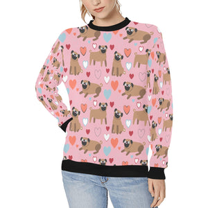 Pug with Multicolor Hearts Women's Sweatshirt-Apparel-Apparel, Pug, Sweatshirt-Pink1-XS-12