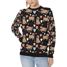 Load image into Gallery viewer, Pug with Multicolor Hearts Women&#39;s Sweatshirt-Apparel-Apparel, Pug, Sweatshirt-Black-XS-2