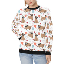 Load image into Gallery viewer, Pug with Multicolor Hearts Women&#39;s Sweatshirt-Apparel-Apparel, Pug, Sweatshirt-White-XS-1