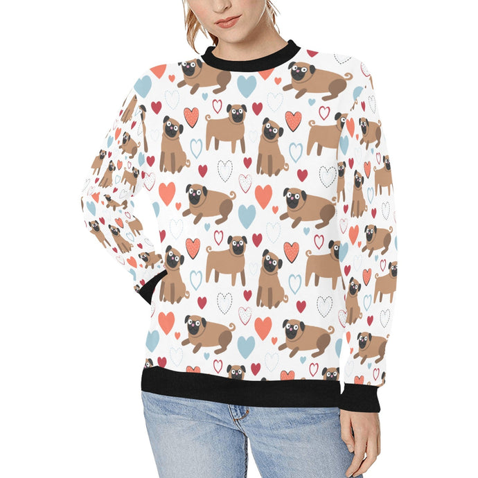 Pug with Multicolor Hearts Women's Sweatshirt-Apparel-Apparel, Pug, Sweatshirt-White-XS-1