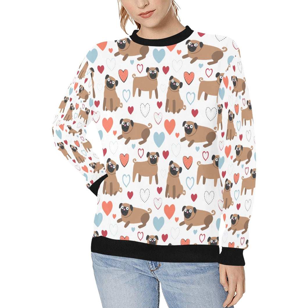 Pug with Multicolor Hearts Women's Sweatshirt-Apparel-Apparel, Pug, Sweatshirt-White-XS-1