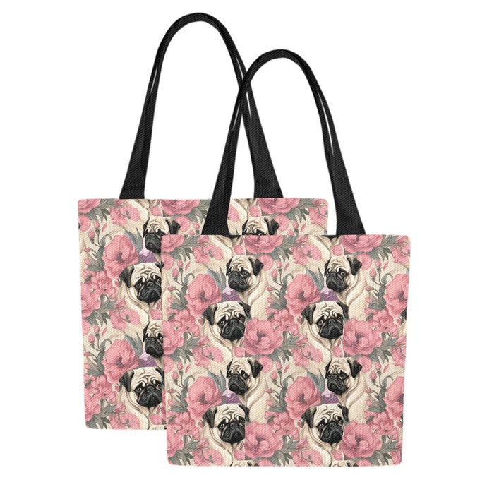 Pugs and Pink Petals Large Canvas Tote Bags - Set of 2-Accessories-Accessories, Bags, Pug-White-ONESIZE-4