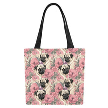 Load image into Gallery viewer, Pugs and Pink Petals Large Canvas Tote Bags - Set of 2-Accessories-Accessories, Bags, Pug-White-ONESIZE-5