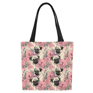 Pugs and Pink Petals Large Canvas Tote Bags - Set of 2-Accessories-Accessories, Bags, Pug-White-ONESIZE-1