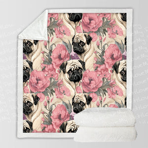 Pugs and Pink Petals Soft Warm Fleece Blanket-Blanket-Blankets, Home Decor, Pug-10