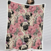 Load image into Gallery viewer, Pugs and Pink Petals Soft Warm Fleece Blanket-Blanket-Blankets, Home Decor, Pug-11