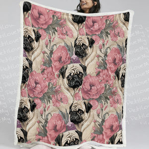 Pugs and Pink Petals Soft Warm Fleece Blanket-Blanket-Blankets, Home Decor, Pug-11