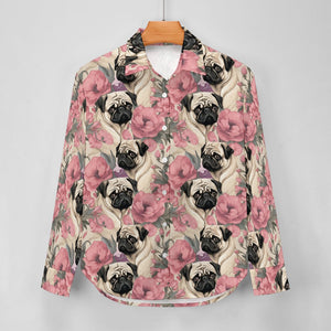 Pugs and Pink Petals Women's Shirt-Apparel-Apparel, Pug, Shirt-3