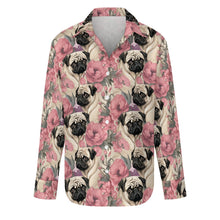 Load image into Gallery viewer, Pugs and Pink Petals Women&#39;s Shirt-Apparel-Apparel, Pug, Shirt-S-White1-1