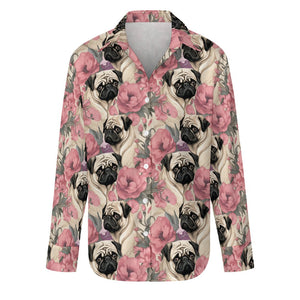 Pugs and Pink Petals Women's Shirt-Apparel-Apparel, Pug, Shirt-S-White1-1