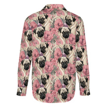 Load image into Gallery viewer, Pugs and Pink Petals Women&#39;s Shirt-Apparel-Apparel, Pug, Shirt-4