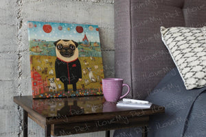Pug's Grand Masquerade Framed Wall Art Poster-Art-Dog Art, Home Decor, Pug-Framed Light Canvas-Small - 8x8"-1