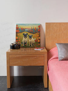 Pugs in Autumn's Embrace Framed Wall Art Poster-Art-Dog Art, Home Decor, Pug-3