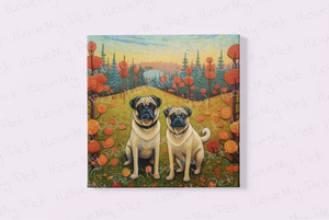 Pugs in Autumn's Embrace Framed Wall Art Poster-Art-Dog Art, Home Decor, Pug-4