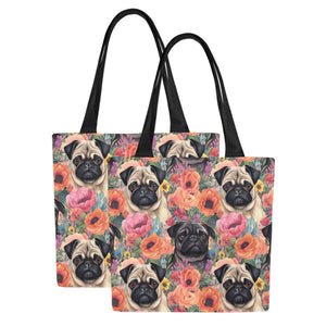 Pugs in Summer Bloom Large Canvas Tote Bags - Set of 2-Accessories-Accessories, Bags, Pug, Pug - Black-11