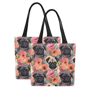 Pugs in Summer Bloom Large Canvas Tote Bags - Set of 2-Accessories-Accessories, Bags, Pug, Pug - Black-12