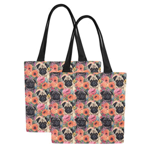 Pugs in Summer Bloom Large Canvas Tote Bags - Set of 2-Accessories-Accessories, Bags, Pug, Pug - Black-13