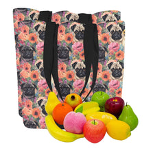 Load image into Gallery viewer, Pugs in Summer Bloom Large Canvas Tote Bags - Set of 2-Accessories-Accessories, Bags, Pug, Pug - Black-4