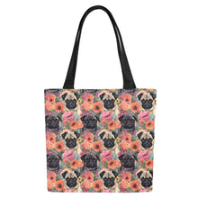 Load image into Gallery viewer, Pugs in Summer Bloom Large Canvas Tote Bags - Set of 2-Accessories-Accessories, Bags, Pug, Pug - Black-6