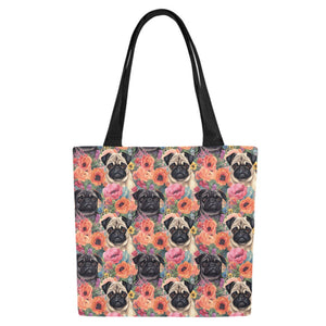 Pugs in Summer Bloom Large Canvas Tote Bags - Set of 2-Accessories-Accessories, Bags, Pug, Pug - Black-6