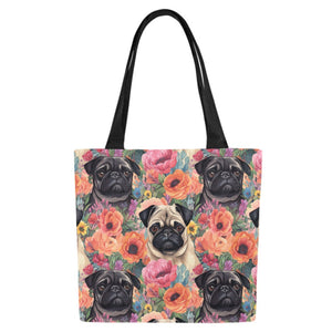 Pugs in Summer Bloom Large Canvas Tote Bags - Set of 2-Accessories-Accessories, Bags, Pug, Pug - Black-7