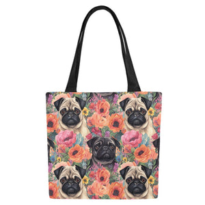 Pugs in Summer Bloom Large Canvas Tote Bags - Set of 2-Accessories-Accessories, Bags, Pug, Pug - Black-8