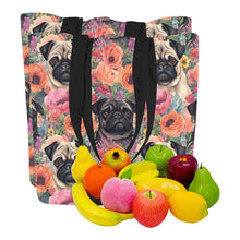 Load image into Gallery viewer, Pugs in Summer Bloom Large Canvas Tote Bags - Set of 2-Accessories-Accessories, Bags, Pug, Pug - Black-9