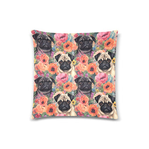 Pugs in Summer Bloom Throw Pillow Cover-Cushion Cover-Home Decor, Pillows, Pug, Pug - Black-White3-ONESIZE-1