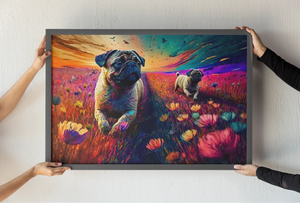 Pugs in Twilight Bloom Wall Art Poster-Art-Dog Art, Home Decor, Poster, Pug-2