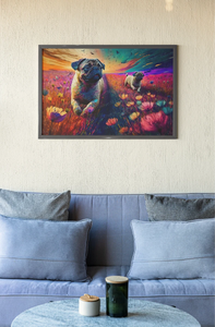 Pugs in Twilight Bloom Wall Art Poster-Art-Dog Art, Home Decor, Poster, Pug-6