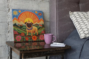 Pug's Paradise Framed Wall Art Poster-Art-Dog Art, Home Decor, Pug-Framed Light Canvas-Small - 8x8"-1