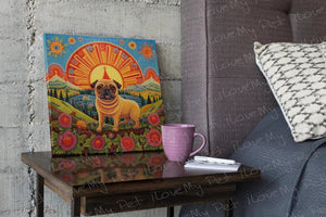Pug's Radiance Framed Wall Art Poster-Art-Dog Art, Home Decor, Pug-Framed Light Canvas-Small - 8x8"-1
