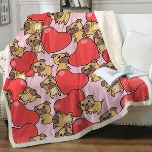 Pugs with Big Red Hearts Soft Warm Fleece Blanket-Blanket-Blankets, Home Decor, Pug-10