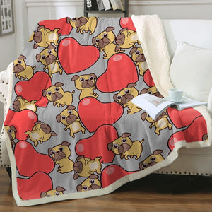 Pugs with Big Red Hearts Soft Warm Fleece Blanket-Blanket-Blankets, Home Decor, Pug-Warm Gray-Small-4