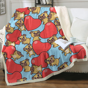 Pugs with Big Red Hearts Soft Warm Fleece Blanket-Blanket-Blankets, Home Decor, Pug-Sky Blue-Small-5