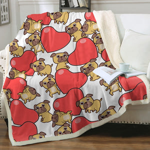 Pugs with Big Red Hearts Soft Warm Fleece Blanket-Blanket-Blankets, Home Decor, Pug-9