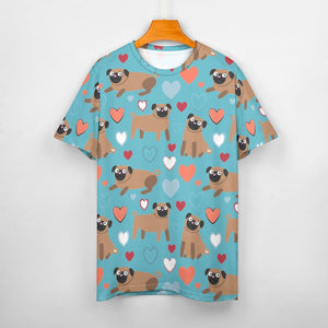Pugs with Multicolor Hearts All Over Print Women's Cotton T-Shirt - 4 Colors-Apparel-Apparel, Pug, Shirt, T Shirt-10