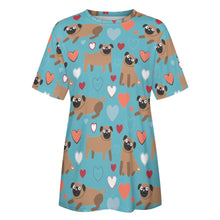Load image into Gallery viewer, Pugs with Multicolor Hearts All Over Print Women&#39;s Cotton T-Shirt - 4 Colors-Apparel-Apparel, Pug, Shirt, T Shirt-11