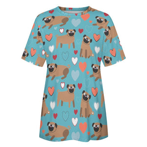Pugs with Multicolor Hearts All Over Print Women's Cotton T-Shirt - 4 Colors-Apparel-Apparel, Pug, Shirt, T Shirt-11