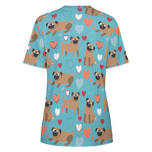Load image into Gallery viewer, Pugs with Multicolor Hearts All Over Print Women&#39;s Cotton T-Shirt - 4 Colors-Apparel-Apparel, Pug, Shirt, T Shirt-12