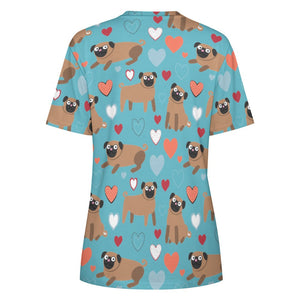 Pugs with Multicolor Hearts All Over Print Women's Cotton T-Shirt - 4 Colors-Apparel-Apparel, Pug, Shirt, T Shirt-12
