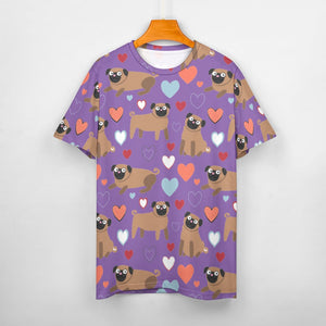 Pugs with Multicolor Hearts All Over Print Women's Cotton T-Shirt - 4 Colors-Apparel-Apparel, Pug, Shirt, T Shirt-13