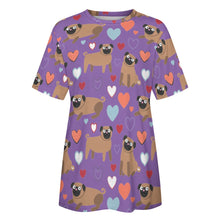 Load image into Gallery viewer, Pugs with Multicolor Hearts All Over Print Women&#39;s Cotton T-Shirt - 4 Colors-Apparel-Apparel, Pug, Shirt, T Shirt-14
